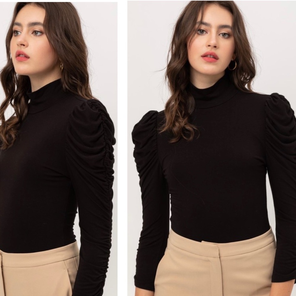 Mock Neck Ruched Long Sleeve Bodysuit - Picture 1 of 2